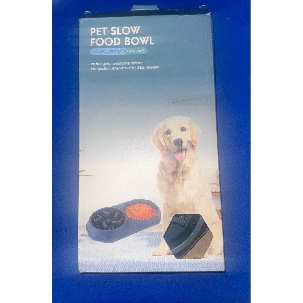 Pet Slow Feeder Bowl - Bloat Prevention, Double Bowl, Interactive Fun Feeder